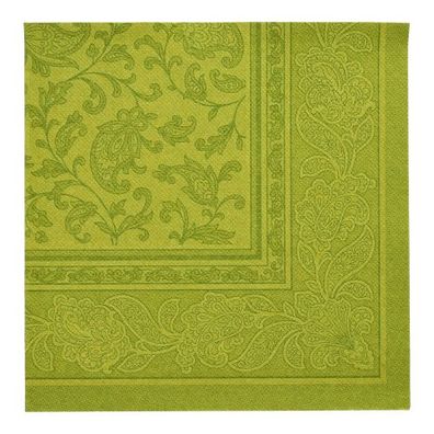 5 x 50 Servietten "ROYAL Collection" 1/4-Falz 40 cm x 40 cm olivgrün "Ornaments"