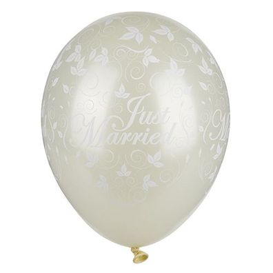 5 x 30 Luftballons Ø 29 cm elfenbein "Just Married" metallic
