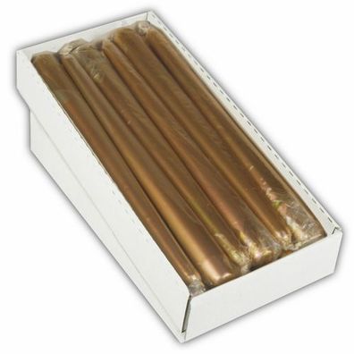 12 x Leuchterkerze Ø 2,2 cm · 25 cm gold einzeln cellophaniert