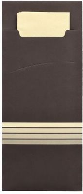 1 x 520 Bestecktaschen 20 cm x 8,5 cm schwarz/creme "Stripes" inkl. farbiger Serviett