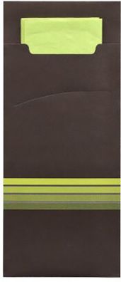 1 x 520 Bestecktaschen 20 cm x 8,5 cm schwarz/limone "Stripes" inkl. farbiger Serviet