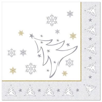 5 x 50 Servietten "ROYAL Collection" 1/4-Falz 40 cm x 40 cm silber "X-Mas Elegance"