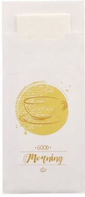 1 x 520 Bestecktaschen 20 cm x 8,5 cm weiss "Good Morning" inkl. weißer Serviette