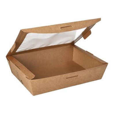 4 x 40 Feinkostboxen Pappe "pure" eckig 1000 ml 4,5 cm x 18 cm x 13,5 cm braun "100%