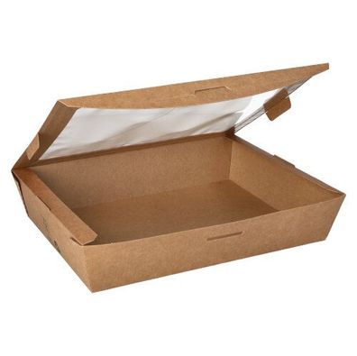 3 x 40 Feinkostboxen Pappe "pure" eckig 1500 ml 4,5 cm x 21 cm x 16 cm braun "100% Fa