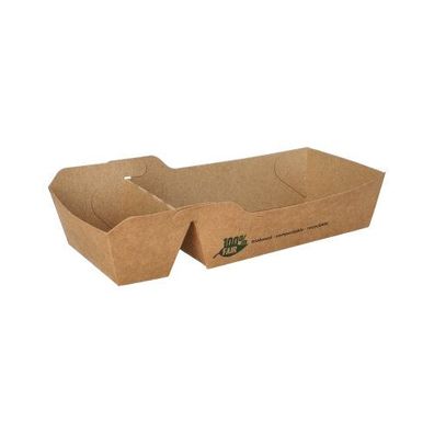 12 x 80 Pommes-Frites-Trays, Pappe "pure" 2-geteilt 3,5 cm x 7 cm x 16,3 cm braun "10
