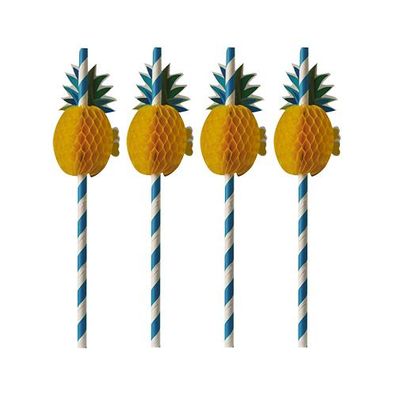 10 x 50 Trinkhalme, Papier Ø 6 mm · 20 cm blau/weiss "Pineapple"