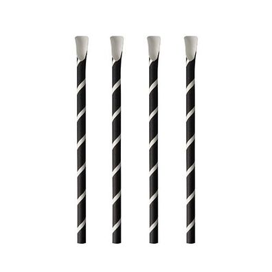 8 x 100 Trinkhalme mit Löffel, Papier Ø 8 mm · 20 cm schwarz/weiss "Stripes"