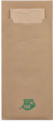 1 x 520 Bestecktaschen 20 cm x 8,5 cm braun "100% Fair" inkl. naturfarbener Recycling