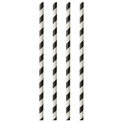 10 x 100 Trinkhalme, Papier Ø 6 mm · 29 cm schwarz/weiss "Stripes"
