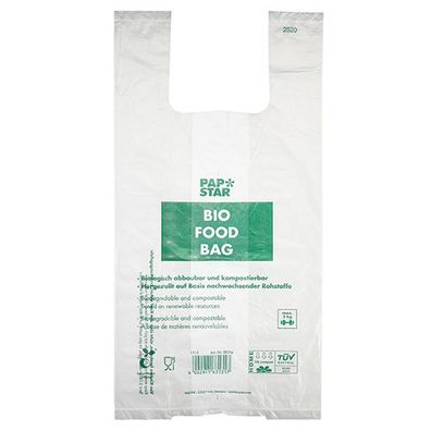 10 x 100 Hemdchen-Tragetaschen, Bio-Folie 55 cm x 28 cm x 20 cm transparent Knotenbeu