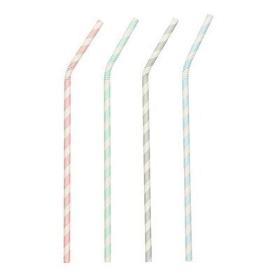 10 x 100 Trinkhalme, Papier Ø 6 mm · 22 cm farbig sortiert "Stripes" flexibel