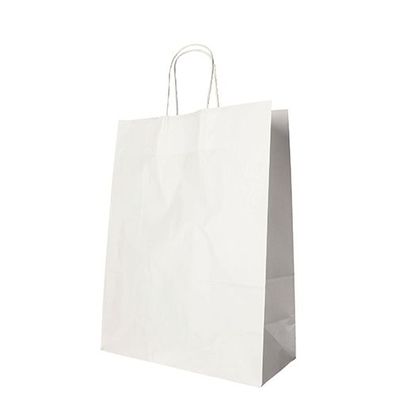10 x 25 Tragetaschen, Papier 35 cm x 26 cm x 12 cm weiss mit gedrehtem Tragegriff
