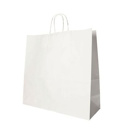 10 x 25 Tragetaschen, Papier 35 cm x 35 cm x 14 cm weiss mit gedrehtem Tragegriff