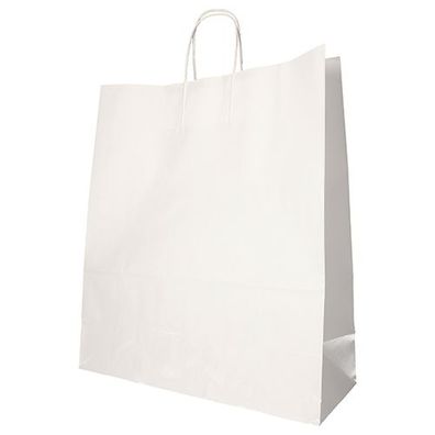 10 x 25 Tragetaschen, Papier 41 cm x 35 cm x 14 cm weiss mit gedrehtem Tragegriff