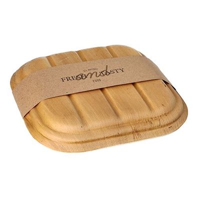 5 x 10 Trays, Palmblatt "pure" eckig 500 ml 6,5 cm x 20 cm x 20 cm mit Deckel und Ban