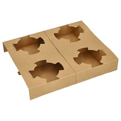 4 x 25 Tragetabletts, Pappe "pure" 3,6 cm x 19,8 cm x 24,1 cm braun für 4 Suppenbeche