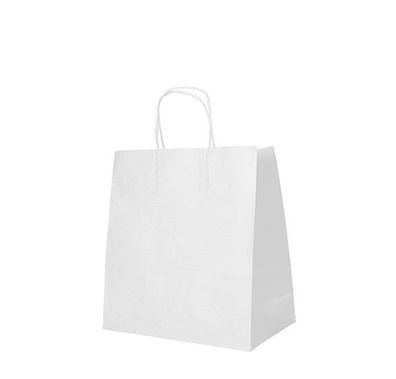 12 x 25 Tragetaschen, Papier 27 cm x 32 cm x 21,5 cm weiss mit gedrehtem Tragegriff
