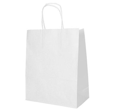 8 x 25 Tragetaschen, Papier 44 cm x 32 cm x 17 cm weiss mit gedrehtem Tragegriff