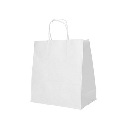 12 x 25 Tragetaschen, Papier 27 cm x 32 cm x 17 cm weiss mit gedrehtem Tragegriff