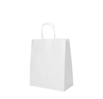 10 x 25 Tragetaschen, Papier 28 cm x 22 cm x 10 cm weiss mit gedrehtem Tragegriff