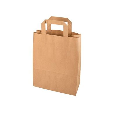 1 x 250 Tragetaschen, Papier 28 cm x 22 cm x 10 cm braun mit Tragegriff