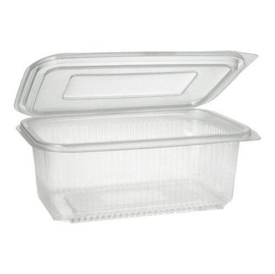 12 x 50 Verpackungsbecher mit Klappdeckeln, PP rechteckig 1000 ml 7,4 cm x 13,1 cm x