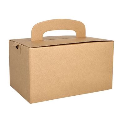 5 x 20 Lunch-Boxen, Pappe "pure" eckig 12,5 cm x 15,5 cm x 22,5 cm braun mit Tragegri