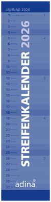 2026 ADINA Streifenkalender XL blau 49,5x11,3cm Monatskalender