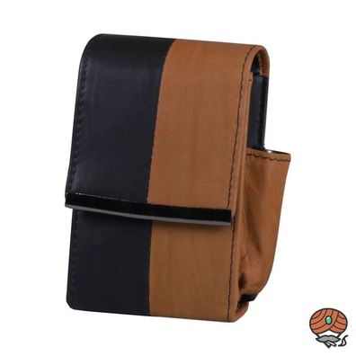 Dennis Zigarettenetui Leder schwarz/braun + Feuerzeugfach, Standard/100er Format