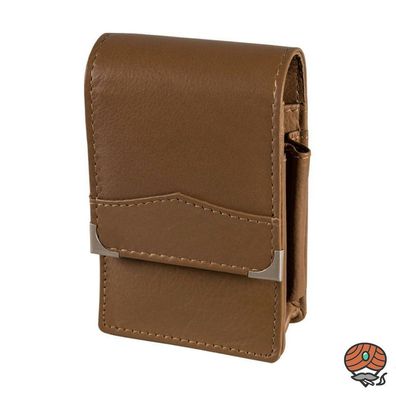 Dennis Zigarettenetui Leder braun elegante Klappe + Feuerzeugfach