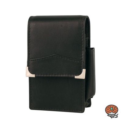 Dennis Zigarettenetui Leder schwarz elegante Klappe + Feuerzeugfach