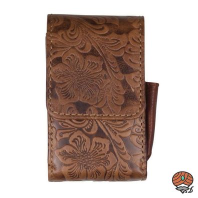 Dennis Zigarettenetui Leder braun Flowerprint + Feuerzeugfach, Standard/ 100er
