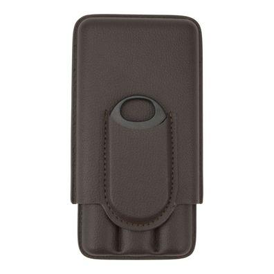 Hauser Zigarren-Schiebe-Etui Lederoptik, braun für 3 Zigarren mit Cutter