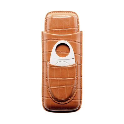 Myon Zigarrenetui aus Leder, braun für 2 Zigarren mit Cutter