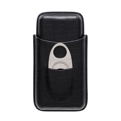 Myon Zigarrenetui aus Leder, schwarz für 3 Zigarren mit Cutter