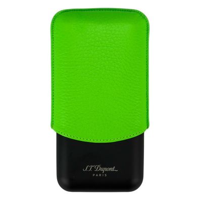 ST Dupont Zigarrenetui Fluo aus Leder, Schwarz / Grün für 3 Zigarren