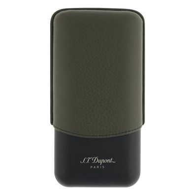 ST Dupont Zigarrenetui aus Leder, Kaki für 3 Zigarren