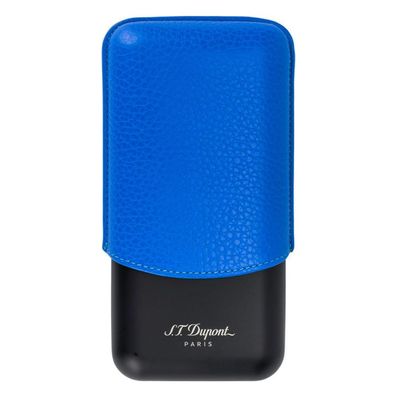 ST Dupont Zigarrenetui Fluo aus Leder, Schwarz / Blau für 3 Zigarren