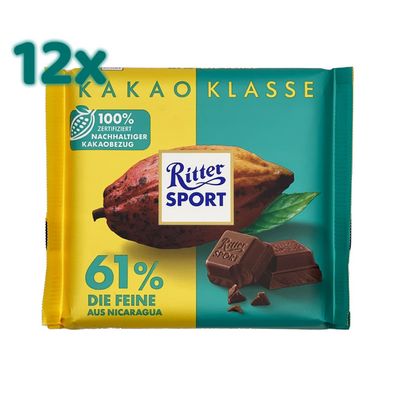 Ritter Sport - Die Feine 61% Kakao Schokolade, 12x 100g