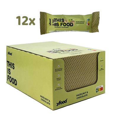 YFood Hazelnut & Chocolate Riegel, Kiste mit 12x 60g