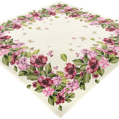 Tischdecke Bügelfrei Mitteldecke Pflegeleicht Tischwäsche Blumen Altrosa 85 x 85