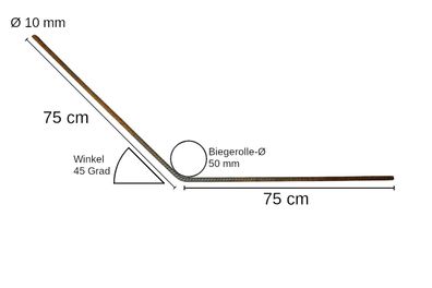 Betonstahl-Winkel Ø 10 mm, 45 Grad - 75 x 75 cm, 4 Stück, Baustahl