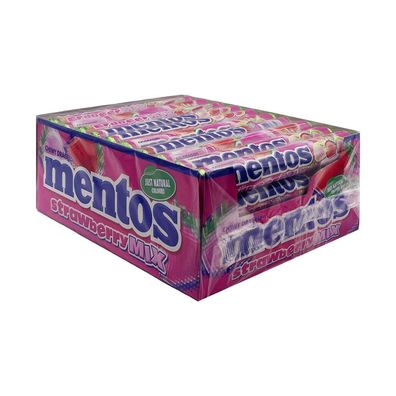 Mentos Strawberry Mix Kaubonbons, Kiste mit 40 Rollen à 37,5g