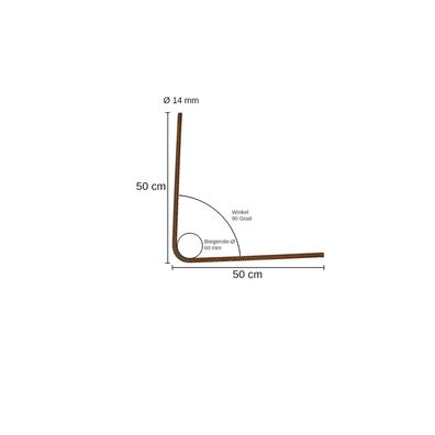 Betonstahl-Winkel Ø 14 mm, 90 Grad - 50 x 50 cm, 10 Stück, Baustahl