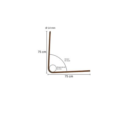Betonstahl-Winkel Ø 14 mm, 90 Grad - 75 x 75 cm, 6 Stück, Baustahl