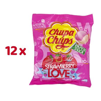 Chupa Chups Strawberry Love Lollipops Erdbeere 12x 120g