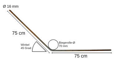 Betonstahl-Winkel Ø 16 mm, 45 Grad - 75 x 75 cm, 4 Stück, Baustahl