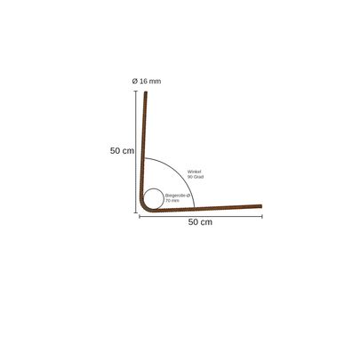 Betonstahl-Winkel Ø 16 mm, 90 Grad - 50 x 50 cm, 8 Stück, Baustahl
