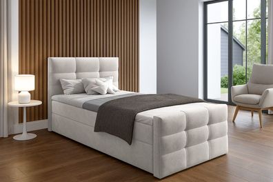 AX LIVING Bett mit Bettkasten 100x200 cm Argentaro Boxspringbett beige